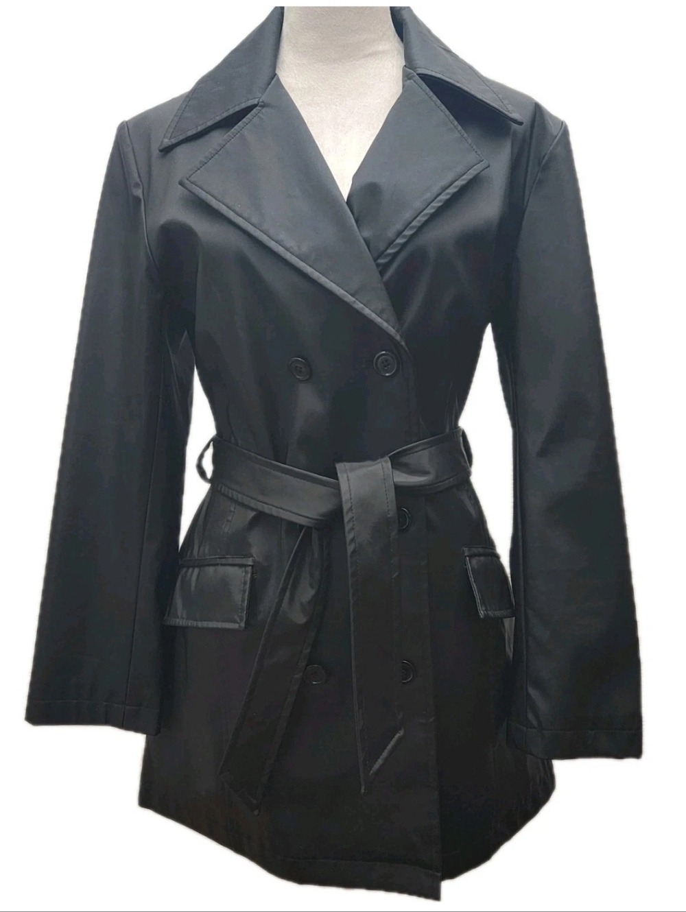 Colebrook & Co. Womens Double Breasted Jacket Raincoat Size Medium Black